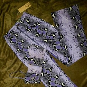 Faux Leather Lavendar Faux Snakeskin Pants & Crop